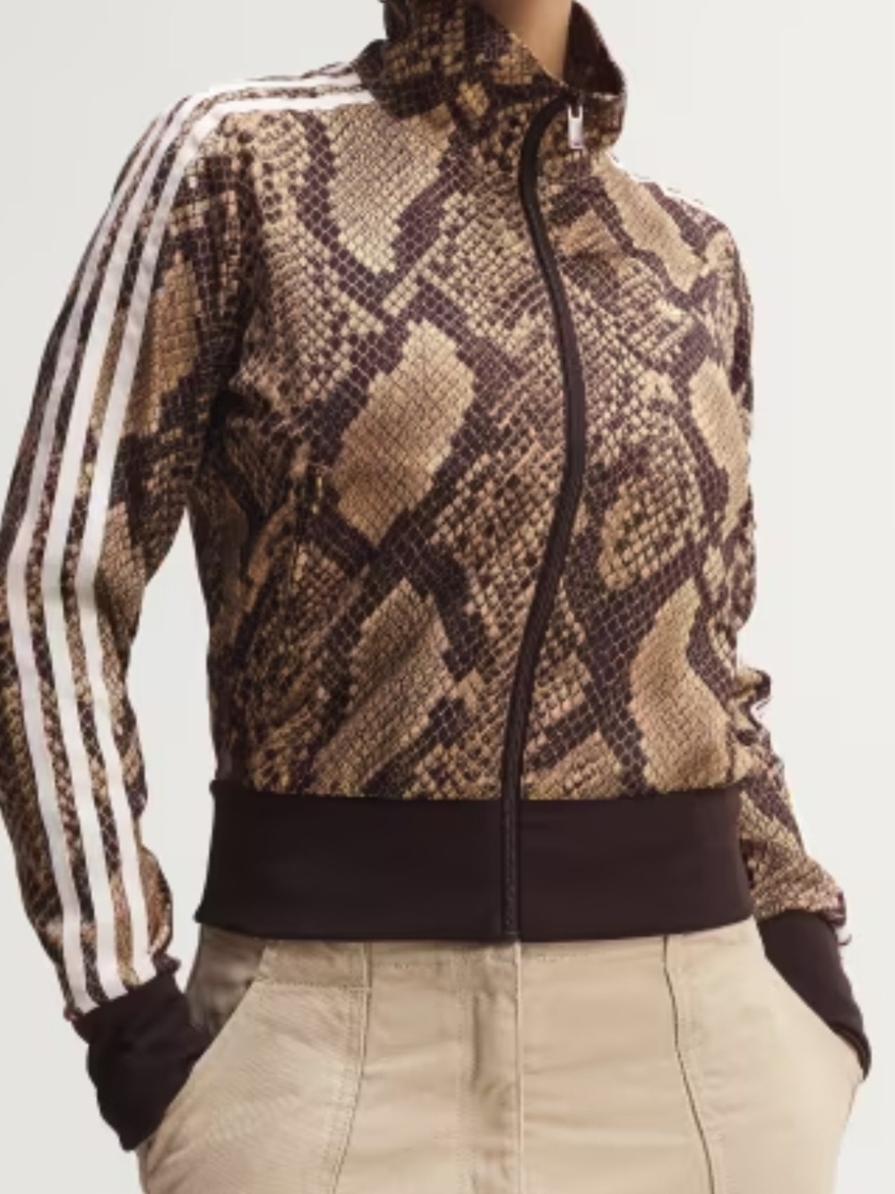 Adidas Women Snake-Print Bomber Jacket with White Stripes - Picture 2 of 5